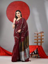 Load image into Gallery viewer, Maroon Cotton Soft Saree With Stripe Designs