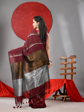 Load image into Gallery viewer, Maroon Cotton Soft Saree With Stripe Designs