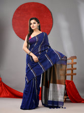 Load image into Gallery viewer, Blue Cotton Soft Saree With Stripe Designs