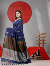 Load image into Gallery viewer, Blue Cotton Soft Saree With Stripe Designs