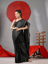 Load image into Gallery viewer, Black Cotton Soft Saree With Stripe Designs