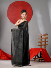 Load image into Gallery viewer, Black Cotton Soft Saree With Stripe Designs