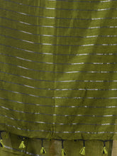 Load image into Gallery viewer, Moss Green Cotton Soft Saree With Stripe Designs