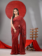 Load image into Gallery viewer, Red Cotton Soft Saree With Stripe Designs