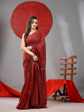 Load image into Gallery viewer, Red Cotton Soft Saree With Stripe Designs