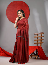 Load image into Gallery viewer, Red Cotton Soft Saree With Stripe Designs