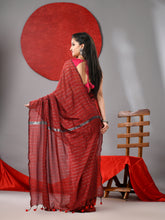 Load image into Gallery viewer, Red Cotton Soft Saree With Stripe Designs