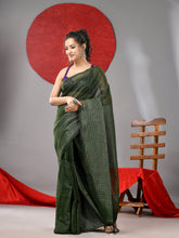 Load image into Gallery viewer, Green Cotton Soft saree With Check Designs