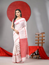 Load image into Gallery viewer, White Cotton Soft Saree With Checked Box Designs