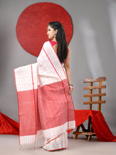 Load image into Gallery viewer, White Cotton Soft Saree With Checked Box Designs