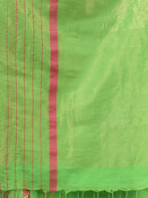 Load image into Gallery viewer, Parrot Green Cotton Soft Saree With Checked Box Border
