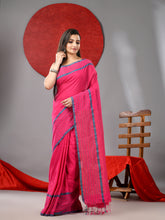 Load image into Gallery viewer, Pink Cotton Soft Saree With Checked Box Border