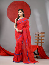 Load image into Gallery viewer, Red Cotton Soft Saree With Checked Box Designs