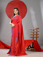 Load image into Gallery viewer, Red Cotton Soft Saree With Checked Box Designs