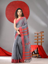 Load image into Gallery viewer, Grey Linen Saree With Woven Designs