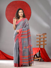Load image into Gallery viewer, Grey Linen Saree With Woven Designs