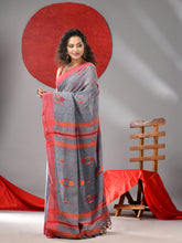 Load image into Gallery viewer, Grey Linen Saree With Woven Designs