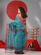 Load image into Gallery viewer, Teal Linen Saree With Woven Designs