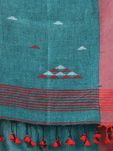 Load image into Gallery viewer, Teal Linen Saree With Woven Designs