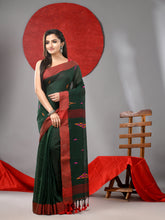 Load image into Gallery viewer, Green Linen Soft Saree With Woven Designs