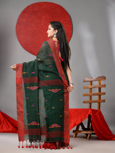 Load image into Gallery viewer, Green Linen Soft Saree With Woven Designs