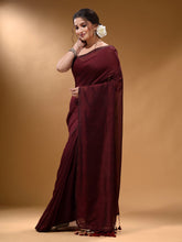 Load image into Gallery viewer, Maroon Cotton Handspun Soft Saree With Pompom
