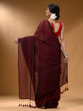Load image into Gallery viewer, Maroon Cotton Handspun Soft Saree With Pompom