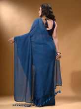 Load image into Gallery viewer, Yale Blue Cotton Handspun Soft Saree With Pompom