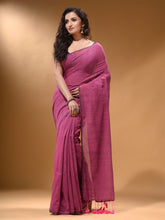 Load image into Gallery viewer, Lavender Cotton Handspun Soft Saree With Pompom