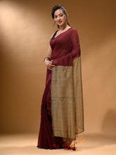 Load image into Gallery viewer, Maroon Cotton Handspun Soft Saree With Contrast Beige Pallu