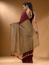 Load image into Gallery viewer, Maroon Cotton Handspun Soft Saree With Contrast Beige Pallu