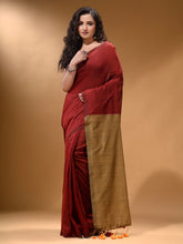 Load image into Gallery viewer, Red Cotton Handspun Soft Saree With Contrast Beige Pallu