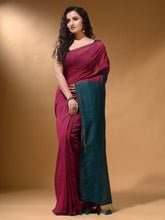Load image into Gallery viewer, Magenta Cotton Handspun Soft Saree With Contrast Teal Pallu