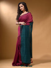 Load image into Gallery viewer, Magenta Cotton Handspun Soft Saree With Contrast Teal Pallu