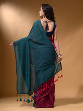 Load image into Gallery viewer, Magenta Cotton Handspun Soft Saree With Contrast Teal Pallu