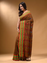Load image into Gallery viewer, Ochre Yellow Cotton Handspun Soft Saree With Nakshi Border
