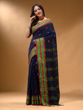 Load image into Gallery viewer, Navy Blue Cotton Handspun Soft Saree With Nakshi Border