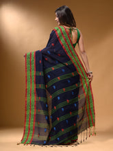 Load image into Gallery viewer, Navy Blue Cotton Handspun Soft Saree With Nakshi Border