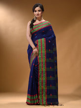 Load image into Gallery viewer, Royal Blue Cotton Handspun Soft Saree With Nakshi Border