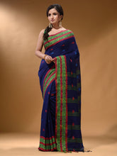 Load image into Gallery viewer, Royal Blue Cotton Handspun Soft Saree With Nakshi Border
