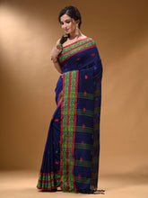Load image into Gallery viewer, Royal Blue Cotton Handspun Soft Saree With Nakshi Border