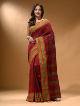 Load image into Gallery viewer, Brick Red Cotton Handspun Soft Saree With Nakshi Border