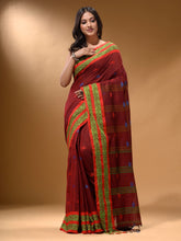 Load image into Gallery viewer, Brick Red Cotton Handspun Soft Saree With Nakshi Border
