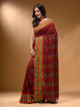 Load image into Gallery viewer, Brick Red Cotton Handspun Soft Saree With Nakshi Border