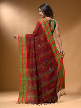 Load image into Gallery viewer, Brick Red Cotton Handspun Soft Saree With Nakshi Border