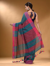 Load image into Gallery viewer, Teal Cotton Handspun Soft Saree With Pompom