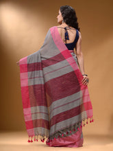 Load image into Gallery viewer, Grey Cotton Handspun Soft Saree With Pompom