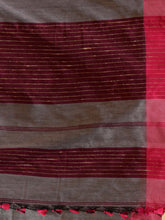 Load image into Gallery viewer, Grey Cotton Handspun Soft Saree With Pompom