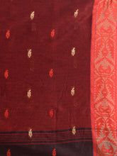 Load image into Gallery viewer, Brown Cotton Handspun Soft Saree With Nakshi Border And Contrast With Red Pallu