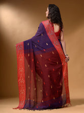 Load image into Gallery viewer, Purple Cotton Handspun Soft Saree With Nakshi Border And Contrast With Red Pallu